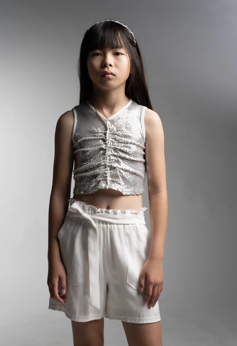 Εβίτα Fashion Σετ Σορτς Με Crop Top Λαμέ, Ασημί