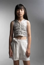 Εβίτα Fashion Σετ Σορτς Με Crop Top Λαμέ, Ασημί