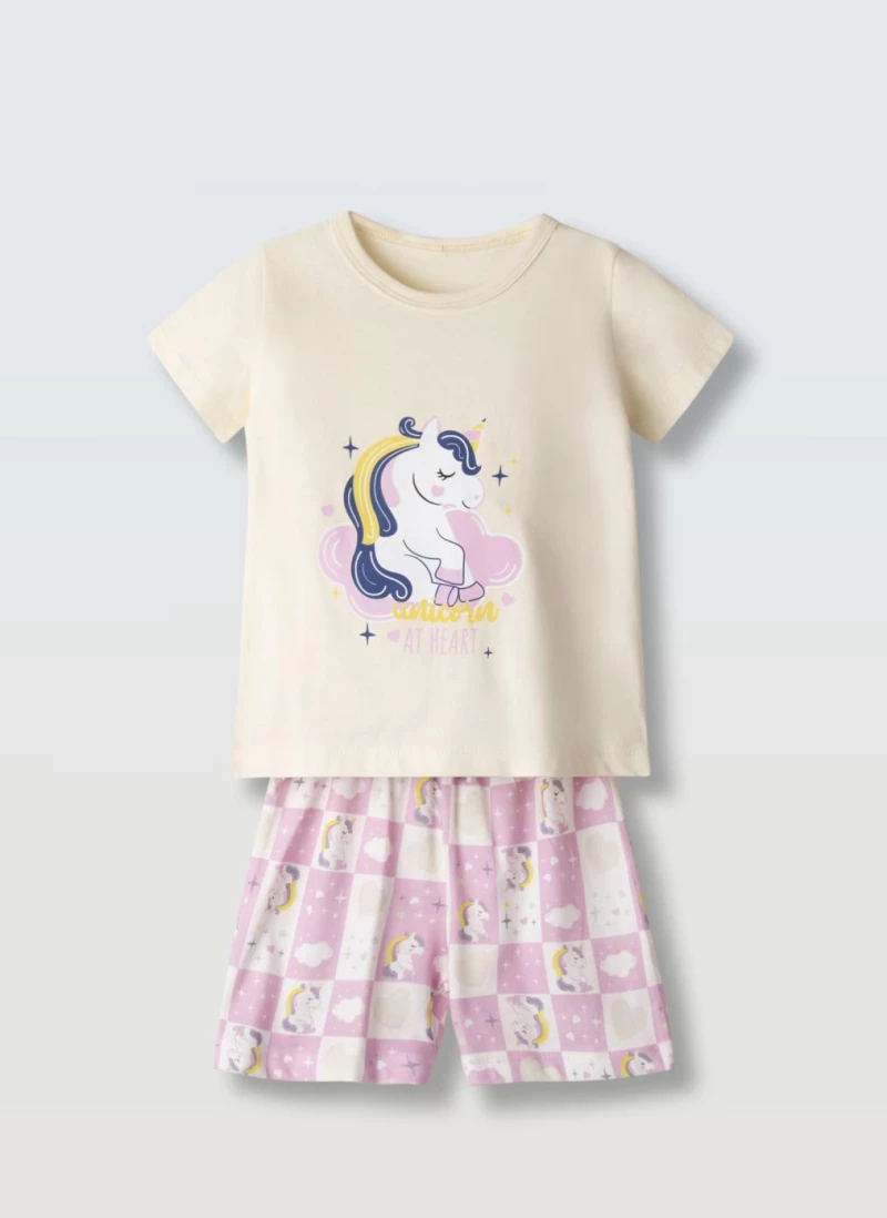 Πυτζάμα με μάσκα ύπνου κορίτσι 3τμχ. "Baby unicorn" εκρού