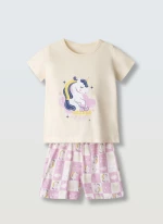 Πυτζάμα με μάσκα ύπνου κορίτσι 3τμχ. "Baby unicorn" εκρού