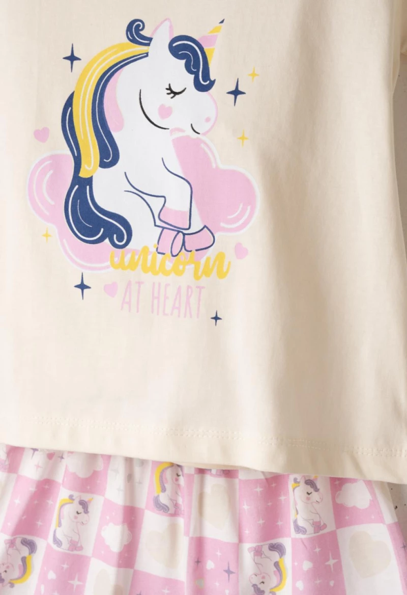 Πυτζάμα με μάσκα ύπνου κορίτσι 3τμχ. "Baby unicorn" εκρού