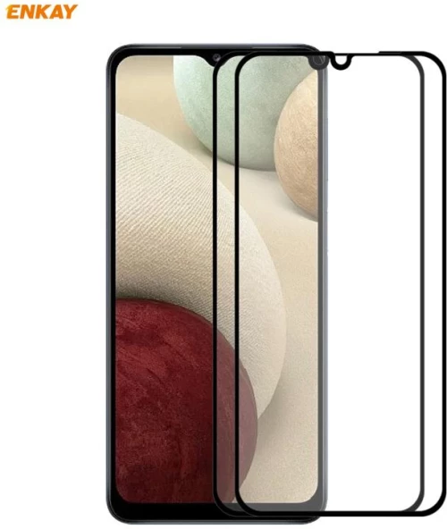 Για Samsung Galaxy A12 2τμχ ENKAY Hat-Prince Σκληρυμένο Γυαλί Full Coverage 0.26mm 9H 2.5D (ENKAY)