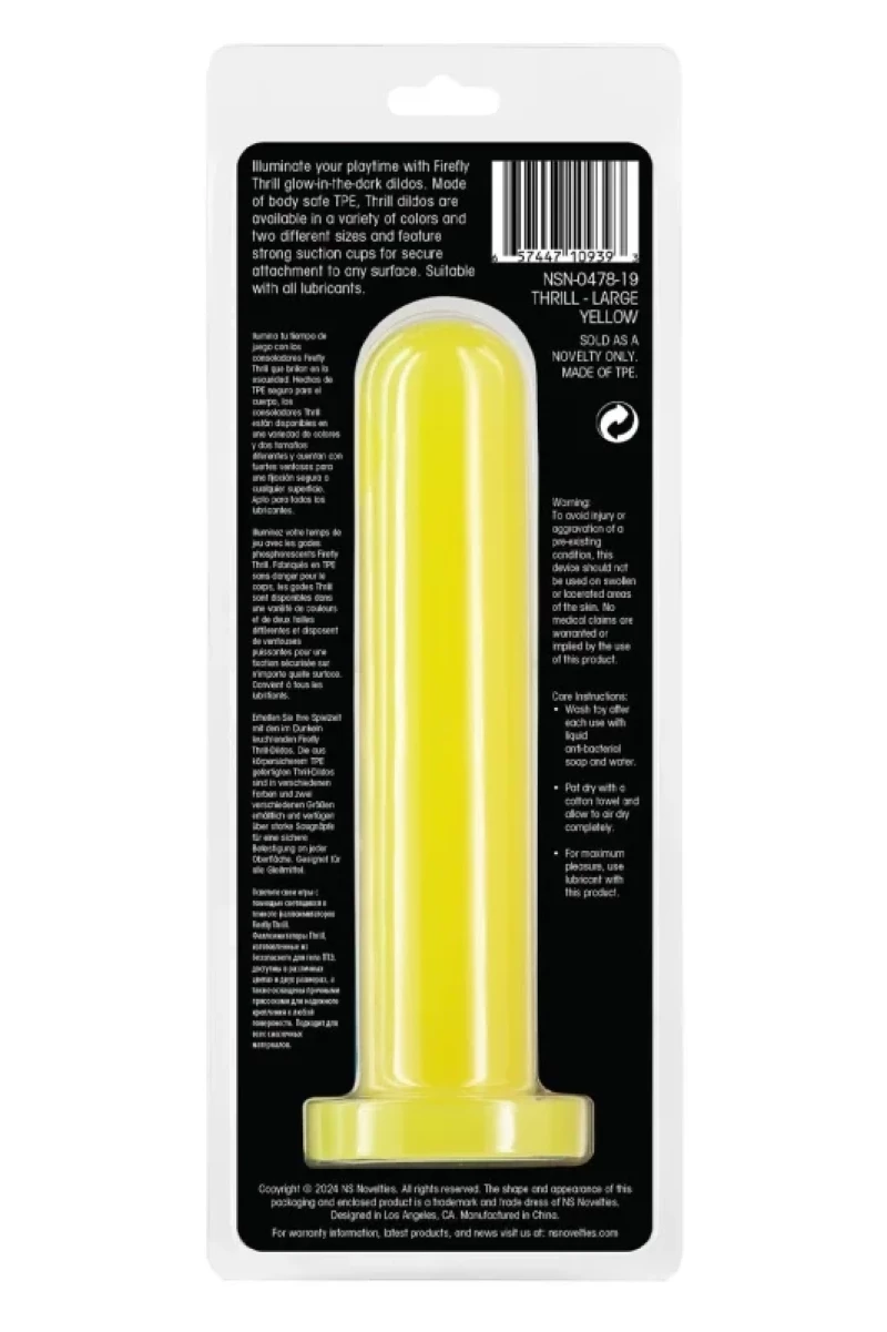 Firefly Thrill - Ομοίωμα Glow in the Dark με Βεντούζα - Κίτρινο - 20 cm
