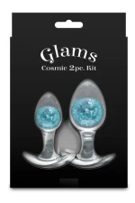 Cosmic Glams - 2-Piece Kit - Σετ Πρωκτικές Σφήνες Υγρής Σιλικόνης με Γυάλινη Μπίλια - Μπλέ
