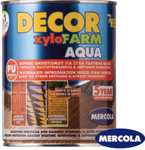 ΕΛΙΑ Mercola Decor Xylofarm Aqua Προστατευτικό βερνίκι εμποτισμού PU 2σε1 νερου για ξύλα 750ml Σατινε