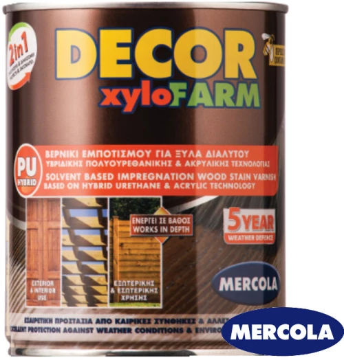 ΠΕΥΚΟ Mercola DECOR XYLOFARM Προστατευτικό βερνίκι εμποτισμού για ξύλα διαλύτου 2σε1 750ml