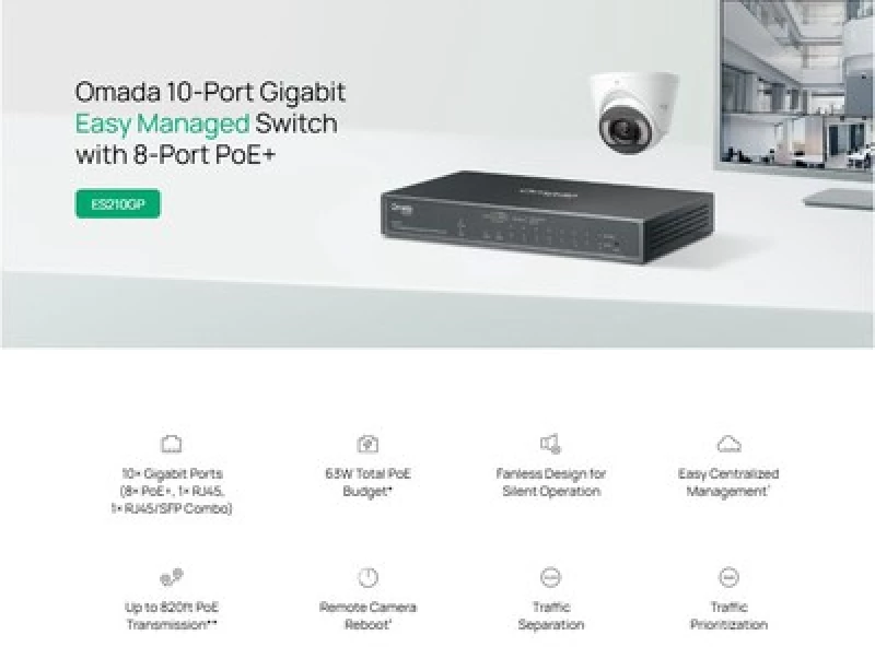 TP-LINK easy managed switch ES210GP, 10x Gigabit θύρες, PoE+, V1.0