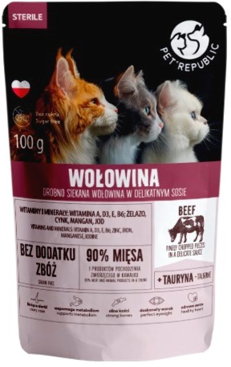 PET REPUBLIC Sterile Beef finely chopped - wet cat food- 100 g