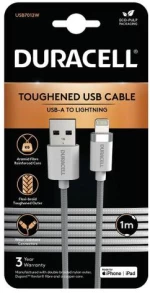 Καλώδιο Σύνδεσης USB 2.0 Duracell Braided Kevlar USB A σε MFI Lightning 12W 1m Λευκό