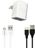 Σετ Φορτιστής Ταξιδίου Energizer ACW2CEUUMC3 3.4A με Καλώδιο USB σε Micro USB + Καλώδιο Hoco USB σε USB-C 3A