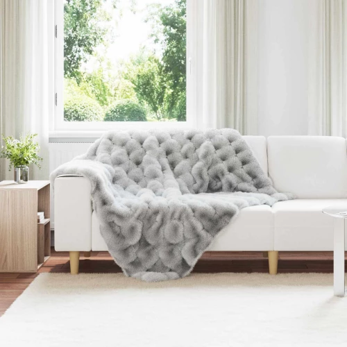 Ψεύτικη κουβέρτα από κουνέλι Γκρι 130 x 150 cm Πολυεστέρας Γκρι 42021809