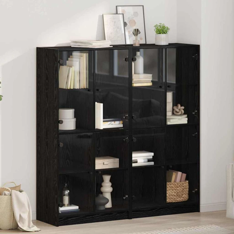 Highboard 2 pcs Μαύρη Οξυά 136 x 37 x 142 εκ Επεξεργασμένο ξύλο Μαύρο 3402646