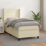 Κρεβάτι Boxspring με Στρώμα Κρεμ 90x200 εκ. από Συνθετικό Δέρμα Κρεμ 3132359