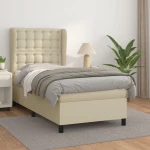 Κρεβάτι Boxspring με Στρώμα Κρεμ 90x200 εκ. από Συνθετικό Δέρμα Κρεμ 3129011