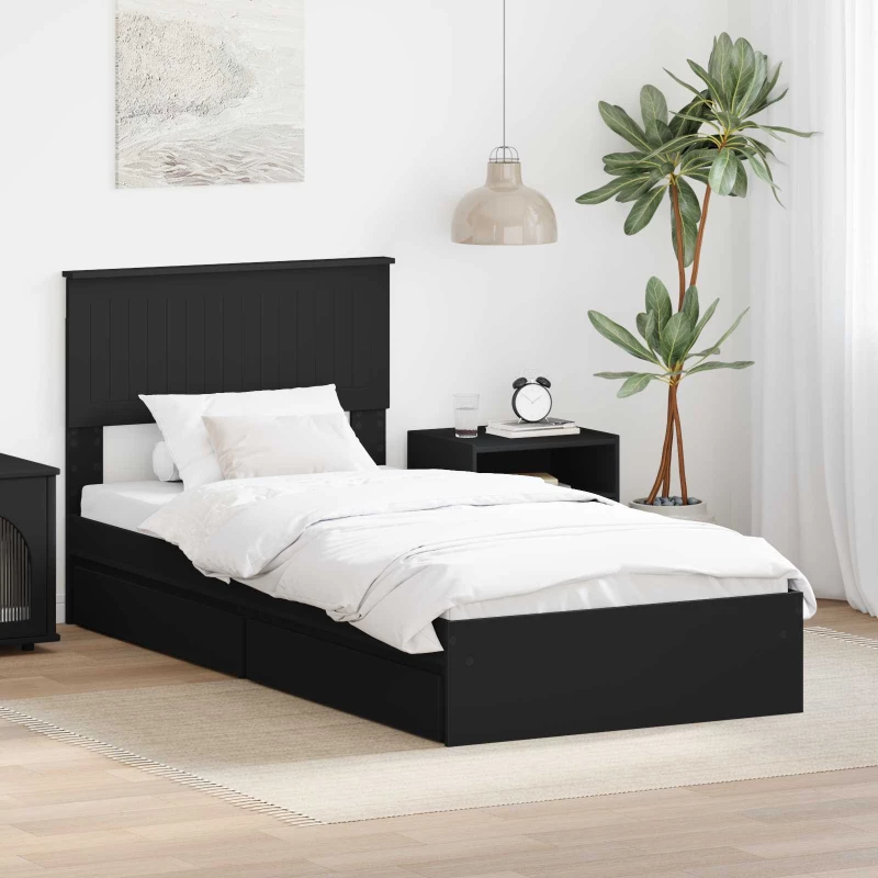 Σκελετός Κρεβατιού Μαύρο 90 x 190 cm Επεξεργασμένο ξύλο Μαύρο 3410841