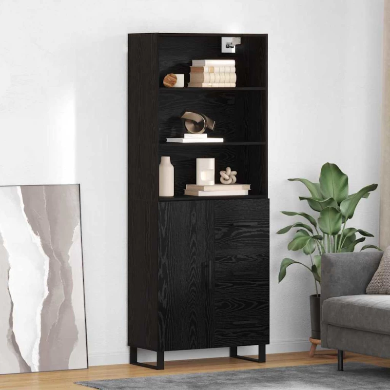 Highboard Επιτοίχιο 2 pcs Μαύρη Οξυά Επεξεργασμένο ξύλο Μαύρο 3416213