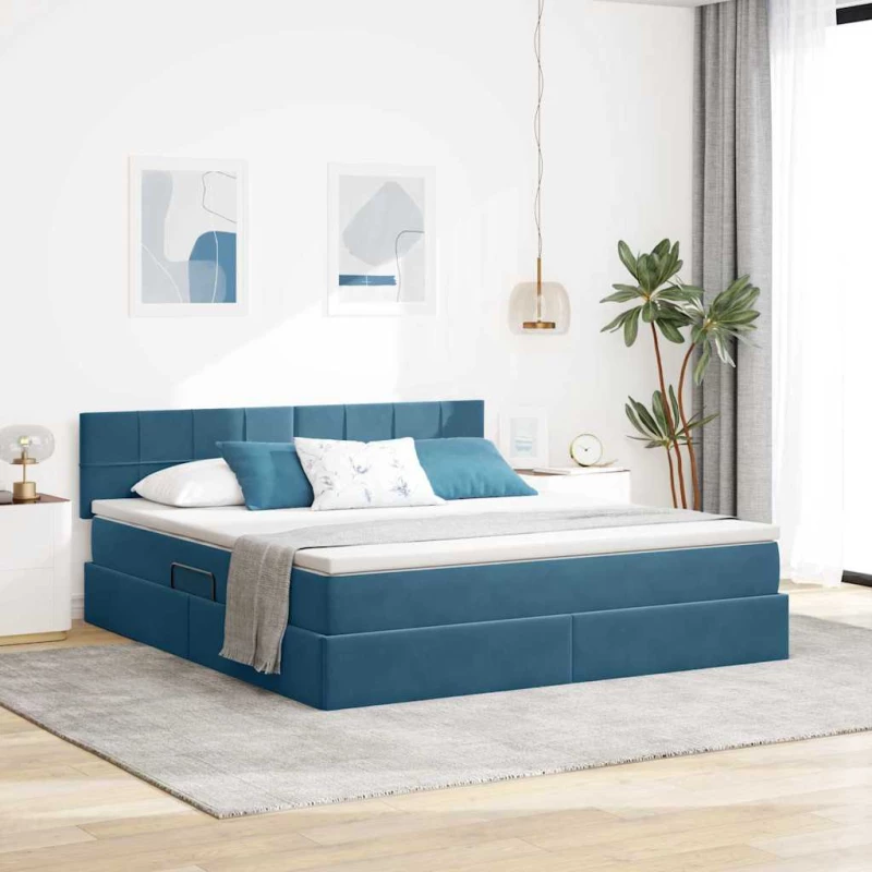 Κρεβάτι Αποθήκης με στρώμα Σκούρο Μπλε 160 x 200 cm Βελούδο Μπλε 3370771
