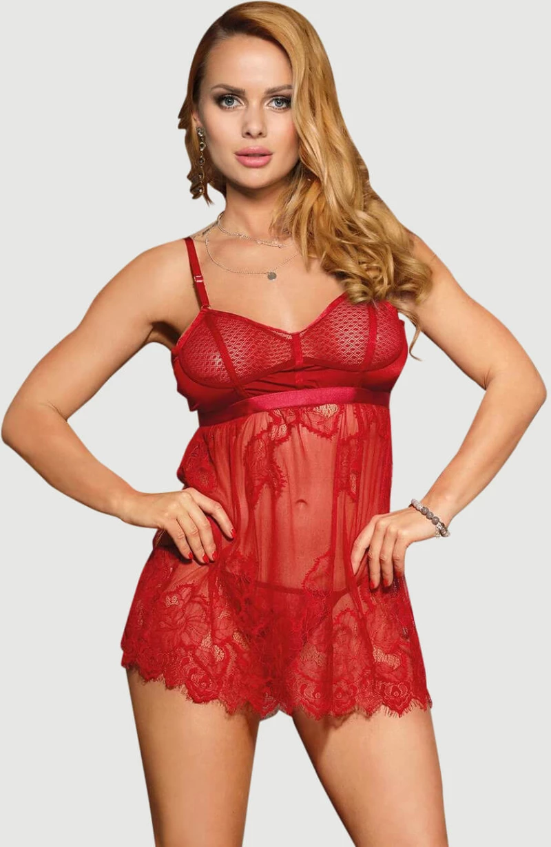 Babydoll Elegant Lace Sexy Babydoll - Κόκκινο