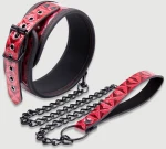 Κολάρο Με Αλυσίδα & Δερμάτινο Λουρί Collar With Chain & Leather Leash – Κόκκινο