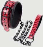 Κολάρο Με Αλυσίδα & Δερμάτινο Λουρί Collar With Chain & Leather Leash – Κόκκινο