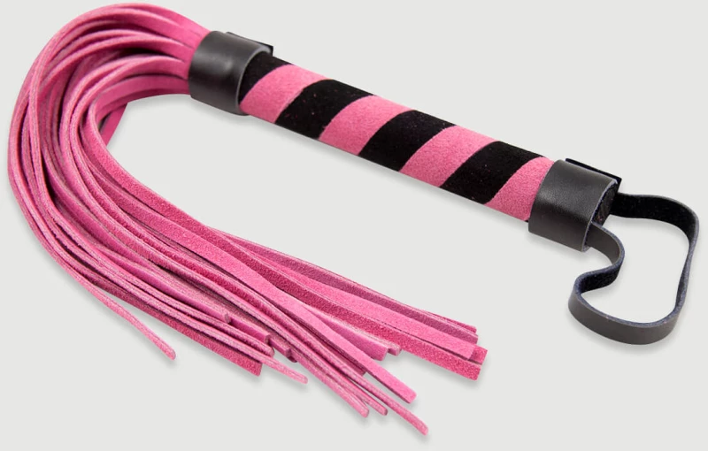 Flogger Με Δερμάτινες Ουρές & Λαβή Zebra Style Flogger With Leather Strands & Zebra Style Handle - Ροζ
