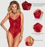 Plus Size Κορμάκι Glamour Underwire Hollywood Sheer Lace Teddy - Κόκκινο