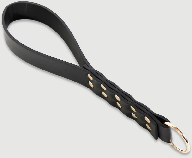 Δερμάτινη Ζώνη Τιμωρίας Με Τρουκς & Κρίκο Leather Punishment Strap With Studs & Metal Ring – Μαύρη