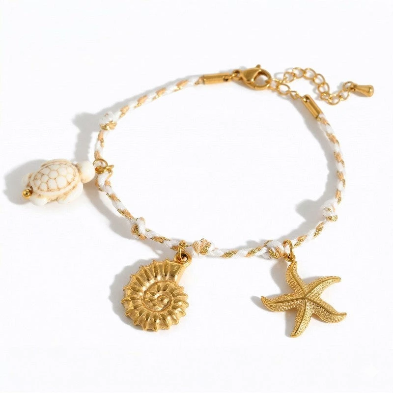 Ατσάλινο Βραχιόλι Κορδόνι με Θαλασσινά Charms (B1768)