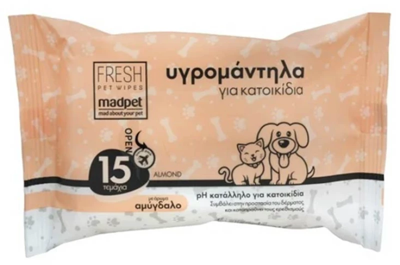 Madpet Υγρομάντηλα Τσέπης με Αμύγδαλο 15τμχ