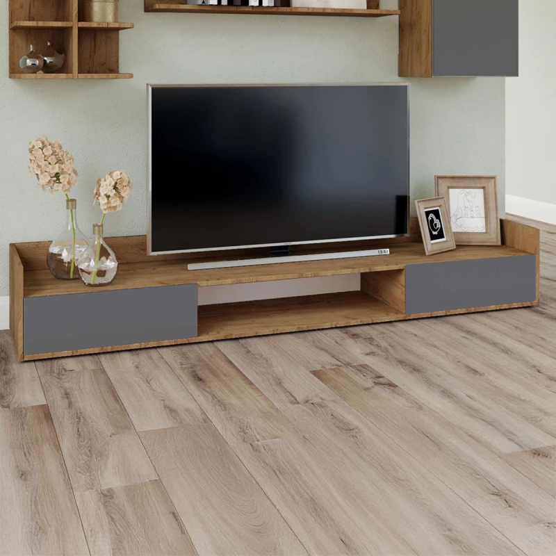 Έπιπλο TV Callisto Σκούρο Δρυς-Γραφίτης 200x40x30cm