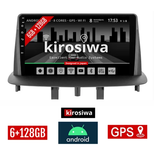 KIROSIWA 6+128GB RENAULT MEGANE 3 (2009-2014) Android οθόνη αυτοκίνητου 6GB με GPS WI-FI (ηχοσύστημα αφής 9" ιντσών OEM Youtube Playstore MP3 USB Radio Bluetooth Mirrorlink DSP Apple Carplay Android Auto 4G SIM card 4x60W, AUX) RX-9494