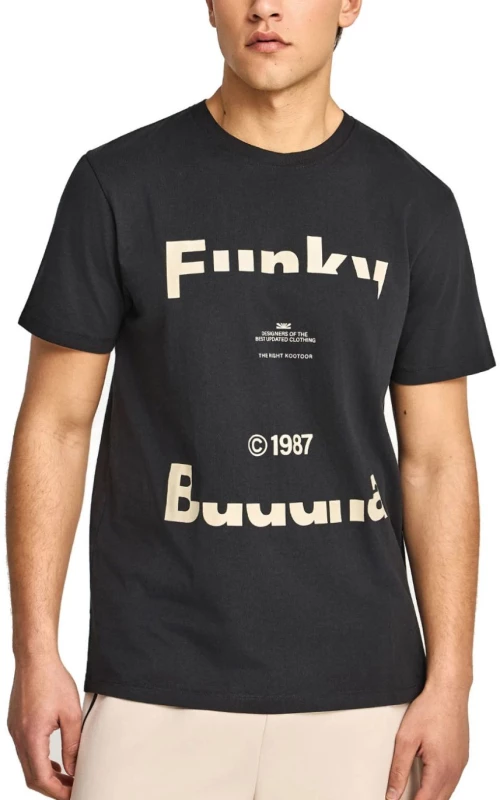 FUNKY BUDDHA Ανδρικό μαύρο κοντομάνικο T-shirt FBM013-029-04 BLACK