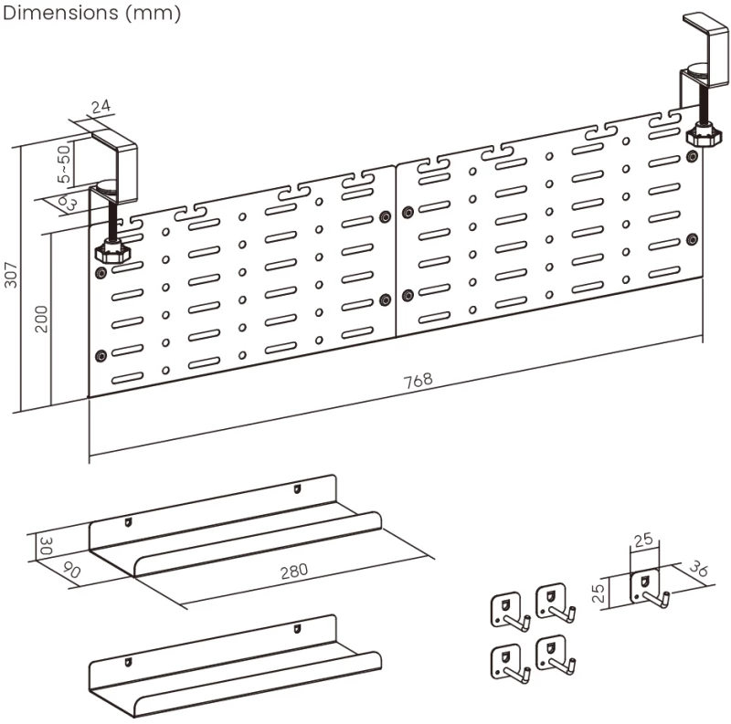 BRATECK cable management γραφείου CC11-20-2, μεταλλικό, 768x63x307mm, μαύρο