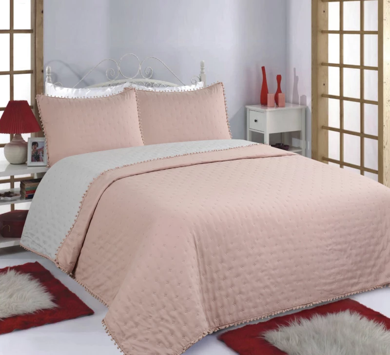 ΚΟΥΒΕΡΛΙ σετ (240cm x 260cm  2x50cm x 70cm) PON-PON pink/grey