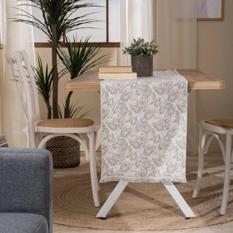 Τραβέρσα Ferrara 05 Beige-Blue Teoran 45X180 Βαμβάκι-Πολυέστερ