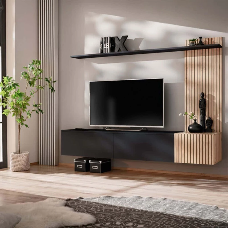 Σύνθεση Τηλεόρασης Solar 162869299 180x40x131,6cm Oak-Black
