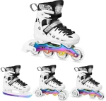 Αυξ/να Roller NH10905 4 ΣΕ 1 Inline Skates NILS EXTREME ΑΣΠΡΟ RAINBOW με LED Τροχούς-MEDIUM (35-38)