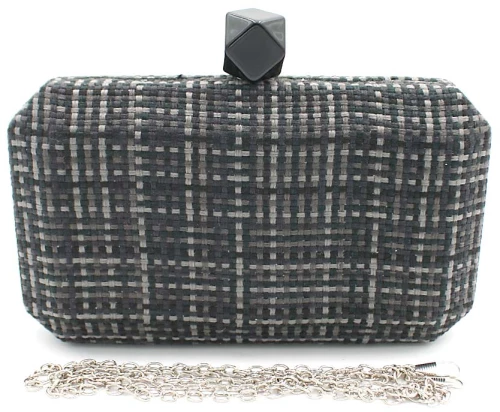 ΤΣΑΝΤΑΚΙ CLUTCH από μέταλλο + πολυέστερ, σε μαύρο-γκρι χρώμα