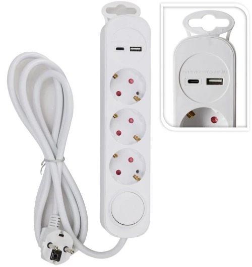 Πολύπριζο - 3 Schuko - USB A+C