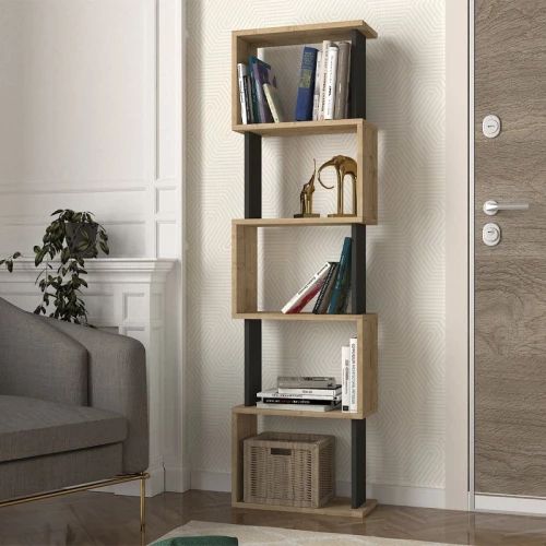 Megapap Βιβλιοθήκη Alvina Sapphire Oak - Ανθρακί 45x19,6x158,8εκ.