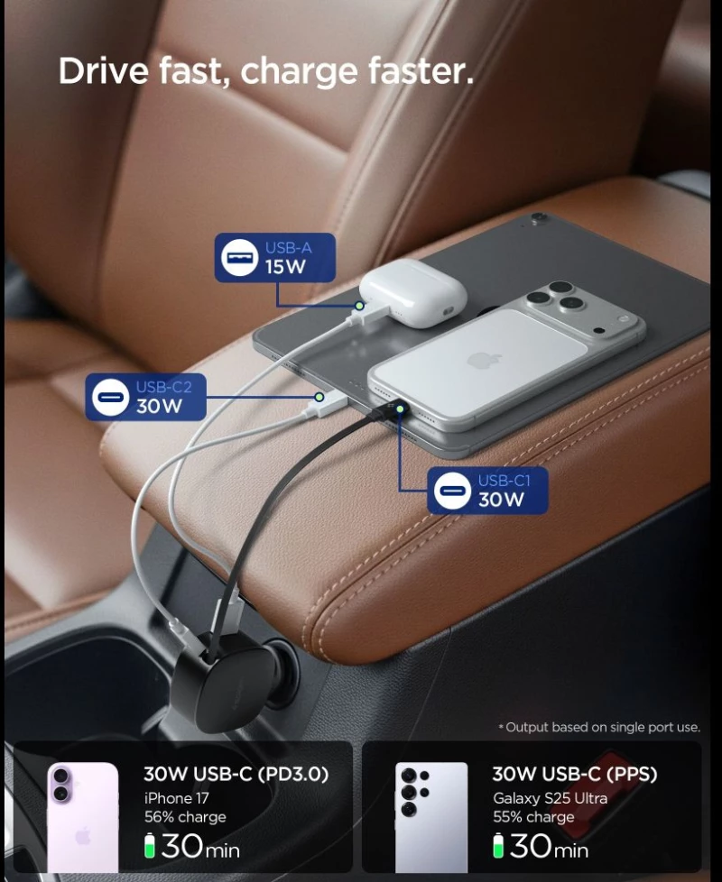 Spigen EV603BT 60W Car Charger - Black