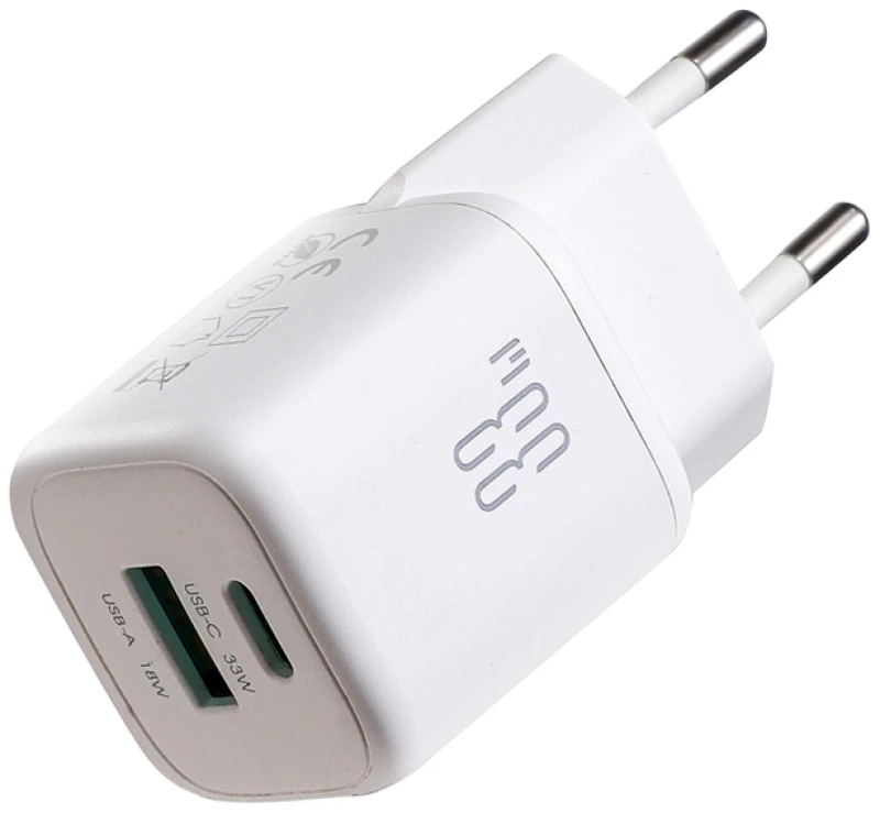 Joyroom JR-TG7 33W USB-A + USB-C Wall Charger with 60W USB-C to USB-C 1m Cable - White