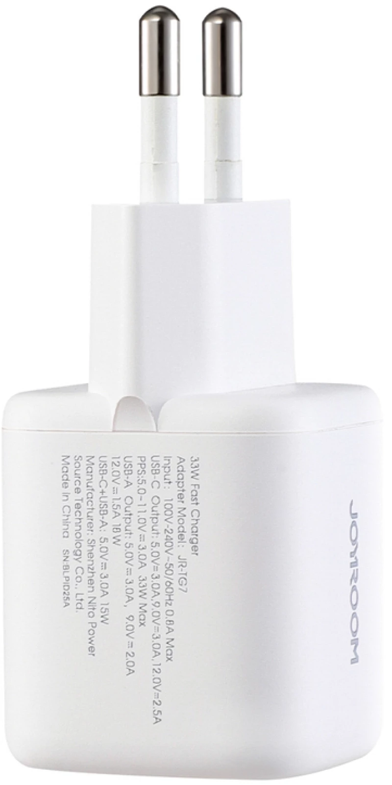 Joyroom JR-TG7 33W USB-A + USB-C Wall Charger with 60W USB-C to USB-C 1m Cable - White