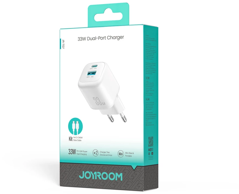 Joyroom JR-TG7 33W USB-A + USB-C Wall Charger with 60W USB-C to USB-C 1m Cable - White