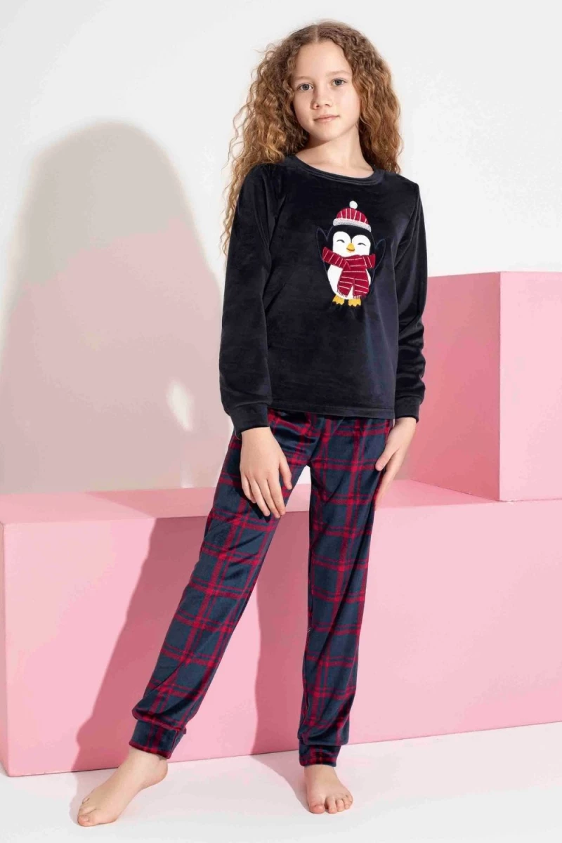 Παιδική Πιτζάμα Κορίτσι Homewear Βελουτέ S3151 - ΜΠΛΕ ΣΚΟΥΡΟ