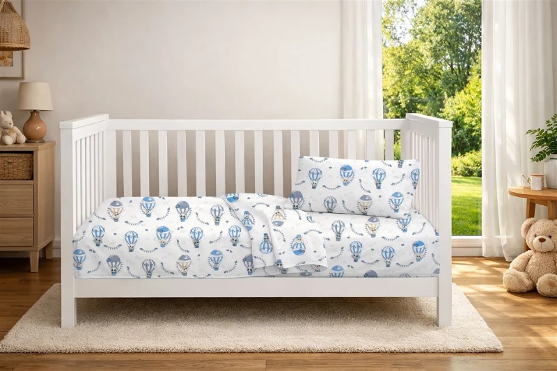 Σεντόνια Εμπριμέ Σετ 3 τεμ bebe The Floating Zoo 596 120X160 White-Blue 100% Cotton - -