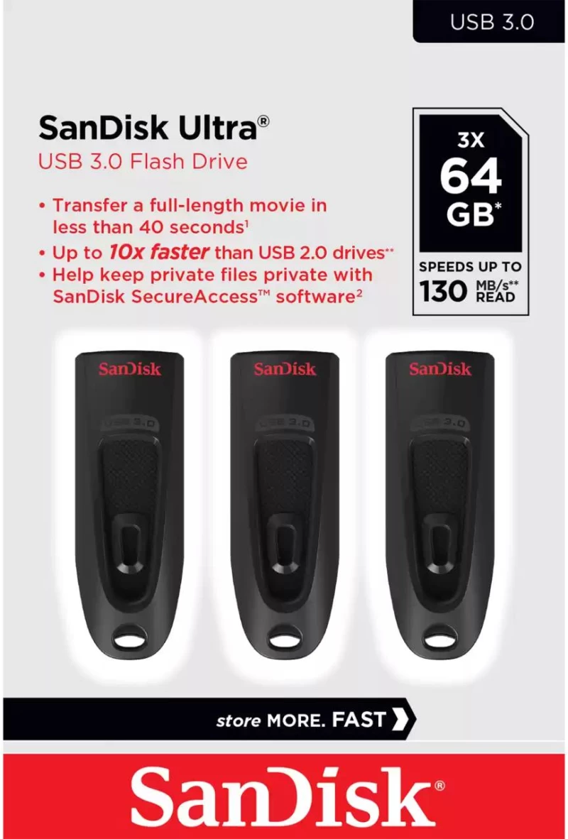 MEMORY DRIVE FLASH USB3 64GB/3PK SDCZ48-064G-G46T SANDISK