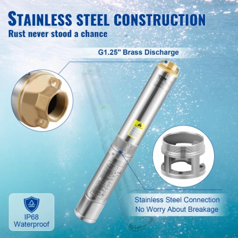 Υποβρύχια αντλία VEVOR Deep Well, 750W 230V/50Hz, 100L/min 66 m Head Sand Resistant