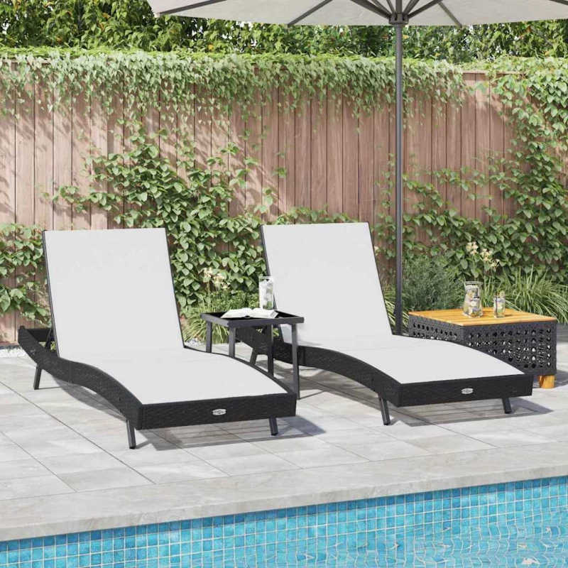 vidaXL Ξαπλώστρα 3 pcs Μαύρο και Λευκό 197 x 70 x 82 εκ.