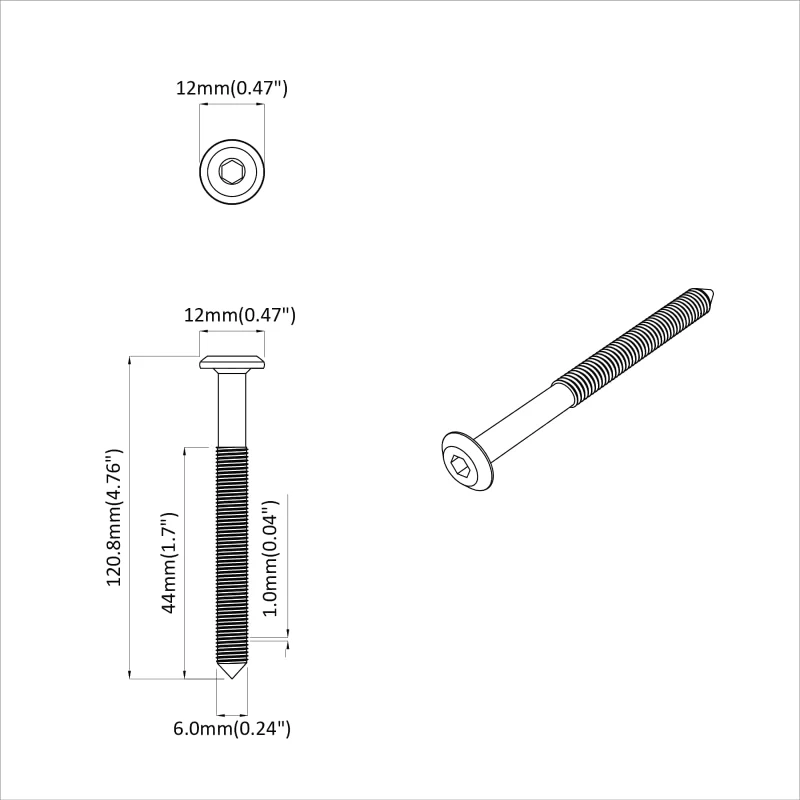vidaXL Βίδες επίπλων 12 pcs Ασημί M6 x 100 χιλ. Ατσάλι